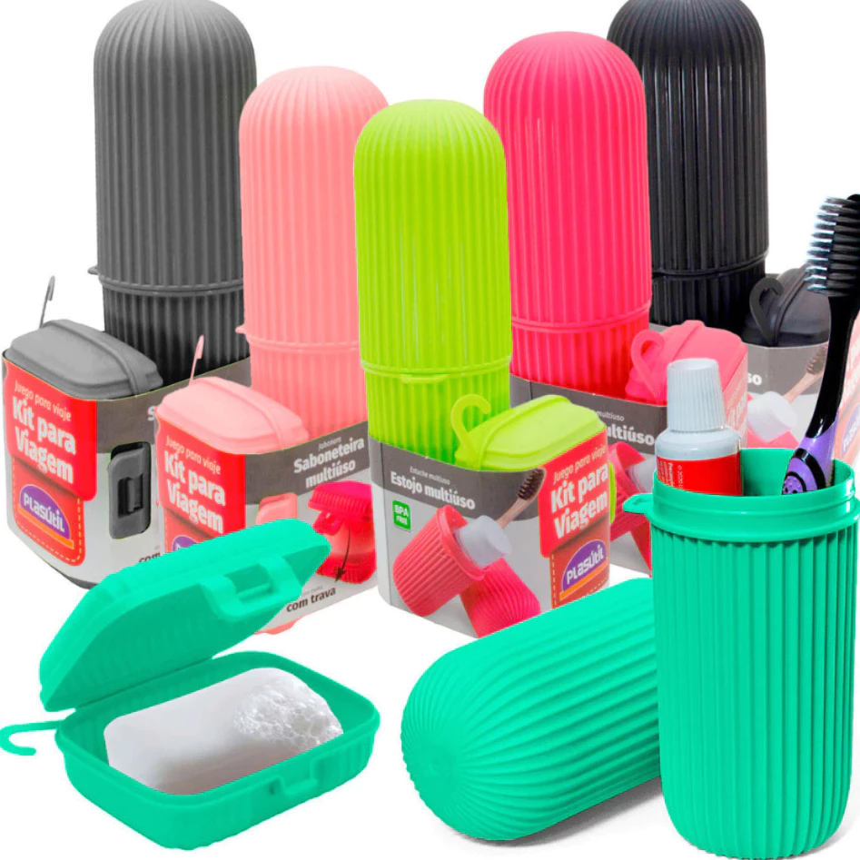 Kit para viagem Porta escova e creme dental e Saboneteira Multiuso Plasútil