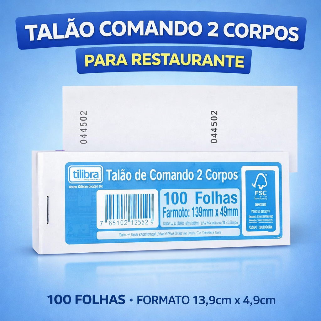Talão de Comando 2 Corpos 100 Folhas Tilibra 2 Vias Restaurante Bar FSC ...
