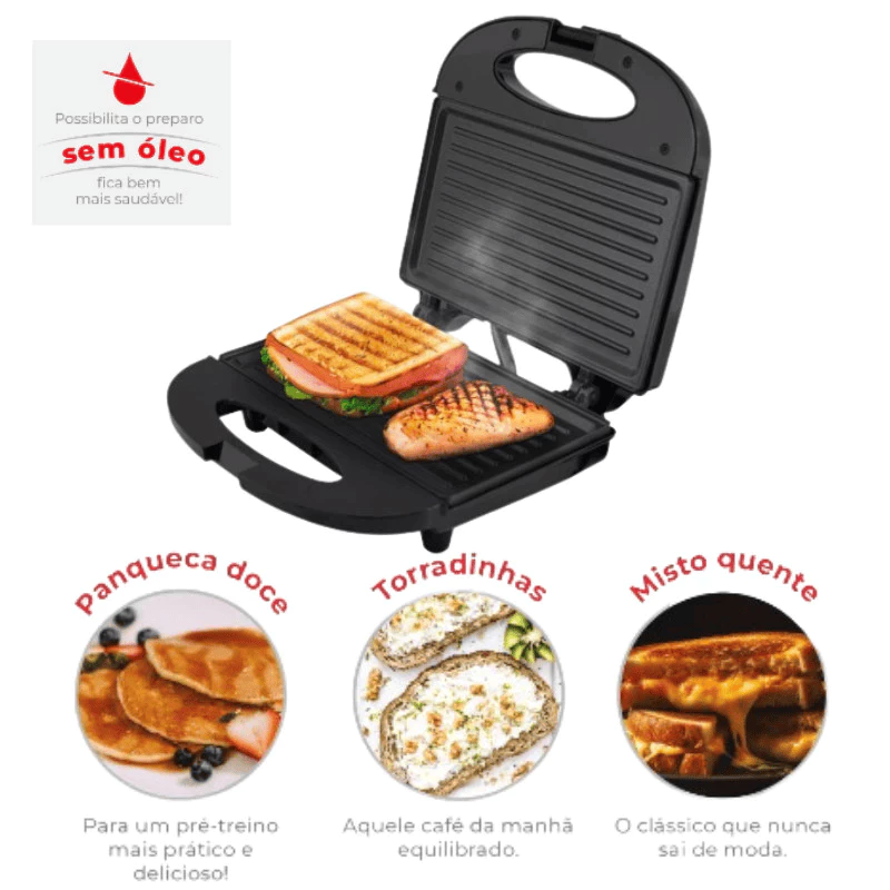 Sanduicheira Grill Antiaderente Black Kian 110v / 220v