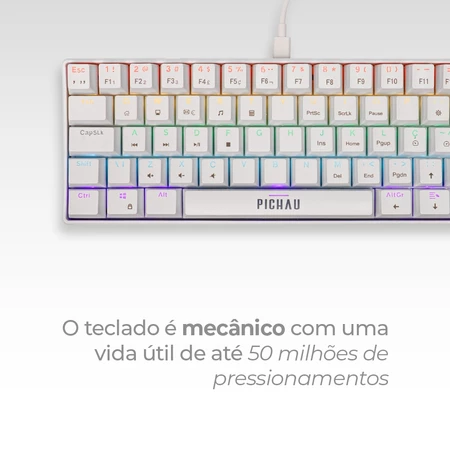 Combo Gamer Pichau Netuno V2 4x1 Teclado Mecânico ABNT2 Mouse 4200DPI Mousepad Headset 50mm Branco - Vista 4