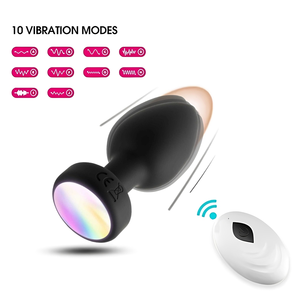 Plug Anal Vibratório com Luz, Controle Remoto, Recarregável, 10 Modos
