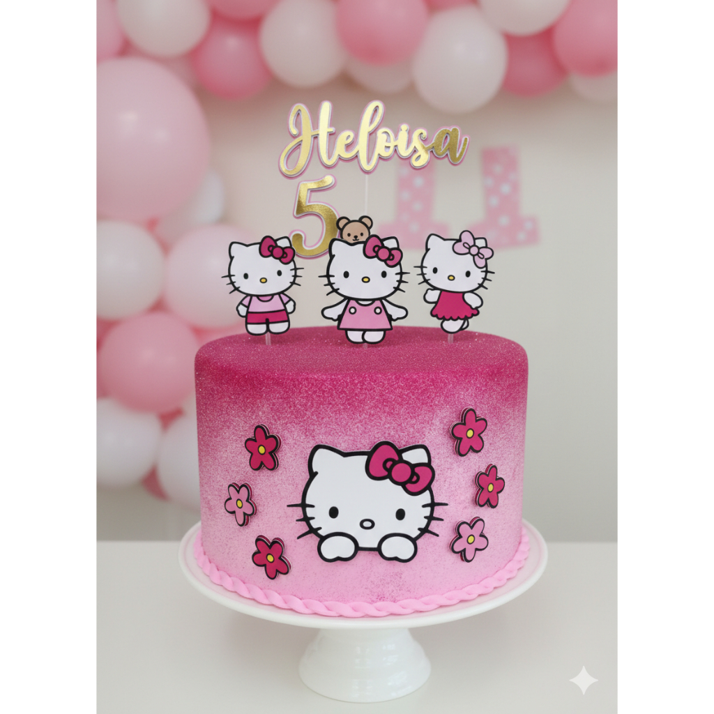 Topo de bolo hello kitty Rosa ou Vermelha Topper decoração festa ...