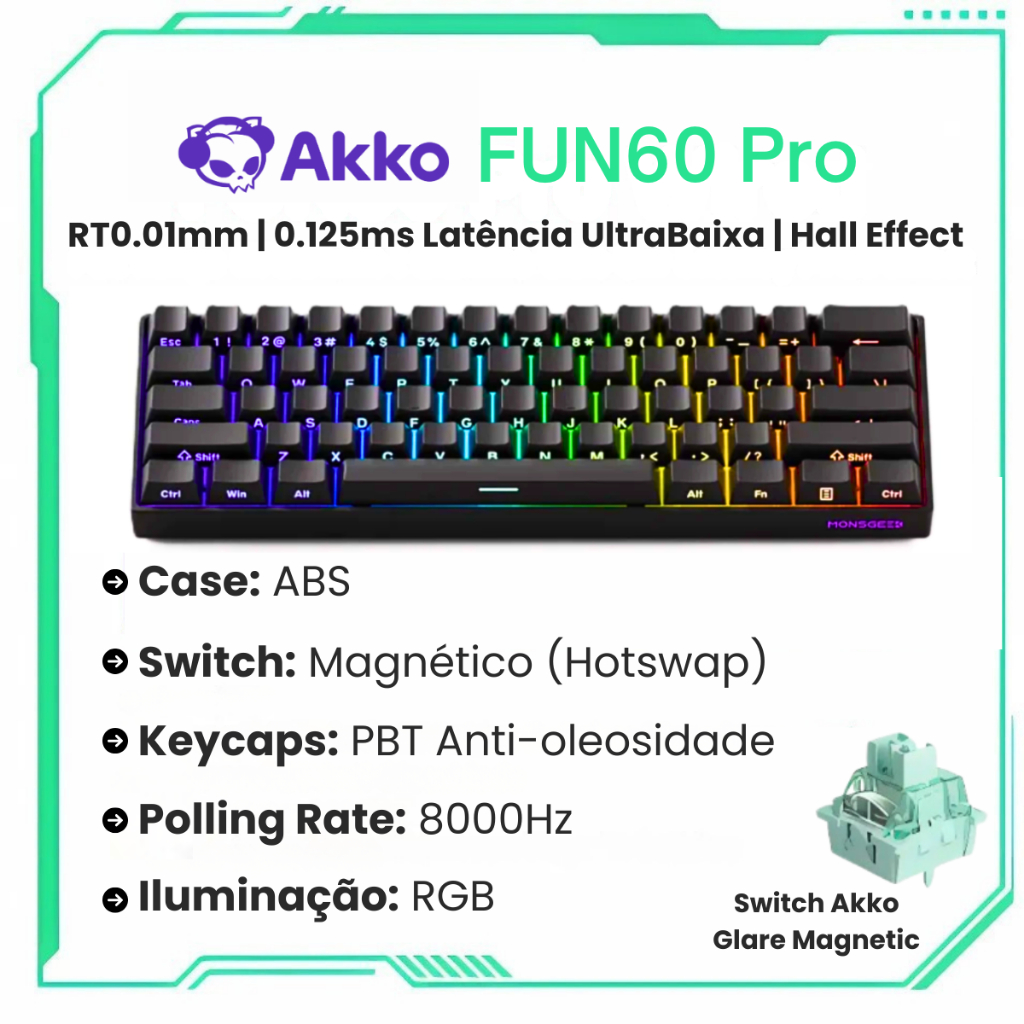 Teclado Magnético Akko Monsgeek Fun60Pro | Rapid Trigger 0.01mm | 8KHz ...