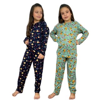 Kit 2 Pijama Estampado Manga Longa Inverno Menina Criança Suede Calça Blusa Conjunto Frio Infantil em Oferta na Shopee