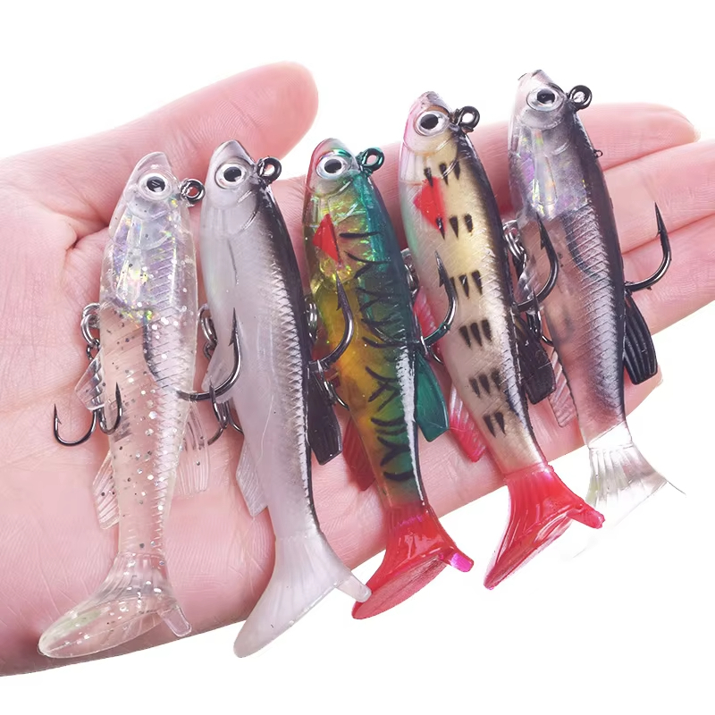 Kit 5 Isca Artificial Silicone Shad Peixe Embutido Chumbadas Tucunaré Robalo Traira