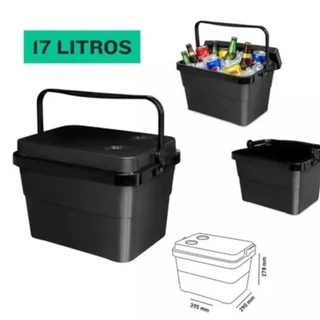 Caixa Termica Cooler 17 Litros Com Tampa Porta Copos - Alça Resistente - Cooler Preto