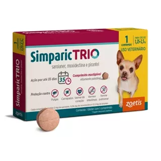 Simparic Trio Antipulgas, Carrapatos e Vermífugo para Cães de 1,25 a 2,5kg 1 Comprimido 3mg Zoetis em Oferta na Shopee