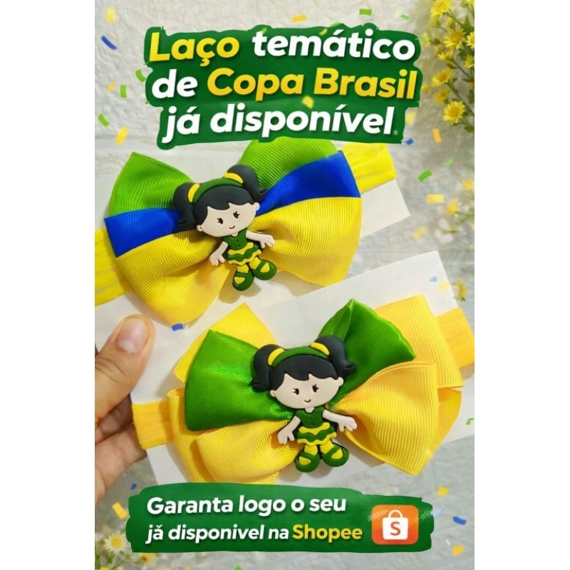Laço Infantil Copa do Brasil 🇧🇷 | Faixa de Cabelo Bebê Torcida | Acessório Verde Amarelo Futebol laço azul e amarelo em Oferta na Shopee