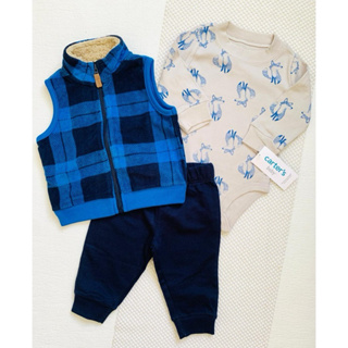 Conjunto Carters Trio 6 meses Xadrez Colete Azul Menino em Oferta na Shopee