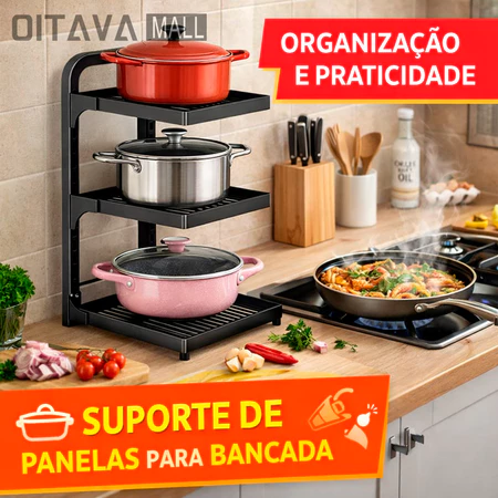 Suporte de Panelas 3 Andares Bancada Organizador Cozinha Compacto Resistente