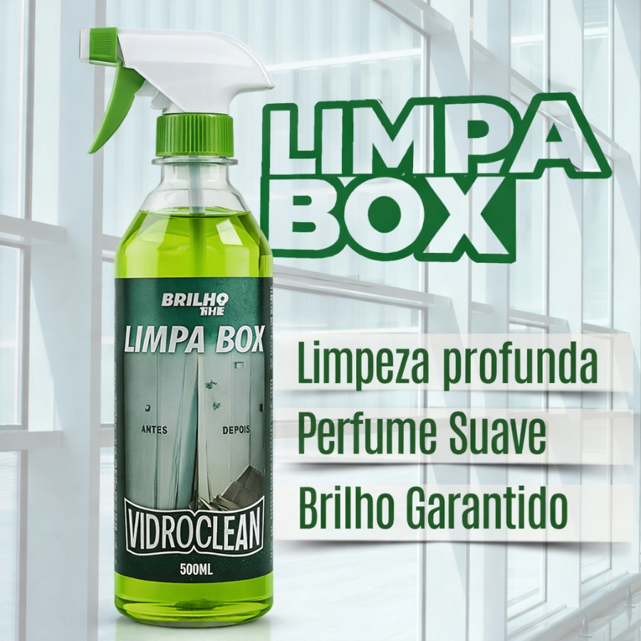 Limpa Vidro Box Blindex e Remove Chuva Ácida VidroClean 500ml - Remove Gordura, Mancha e Calcário