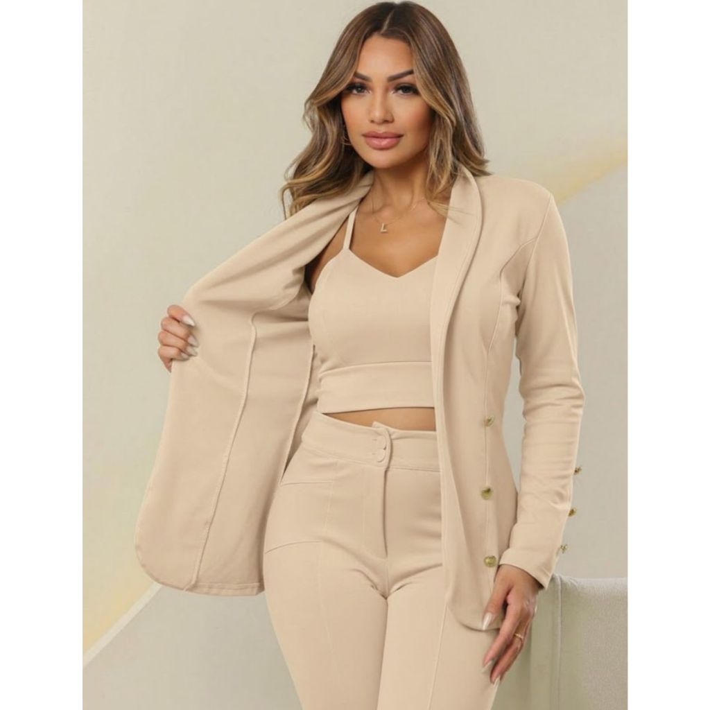 Conjunto BLAZER 3 pecas Alfaiataria + Croped + calca conjunto