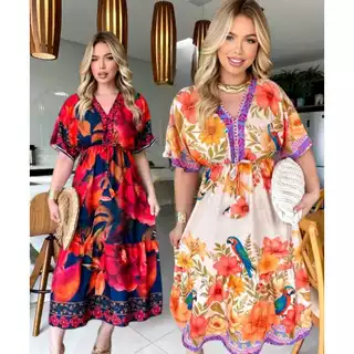 Vestido Femenina  Manga Longo Estampa Exclusiva**& em Oferta na Shopee
