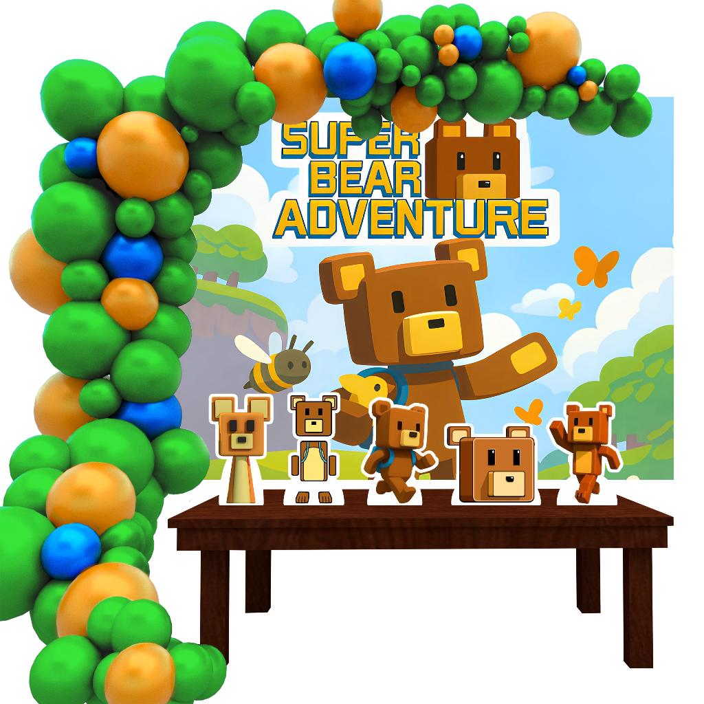 Kit Ouro Festa Aniversário Super Bear Adventure Desenho Decoração Cenários