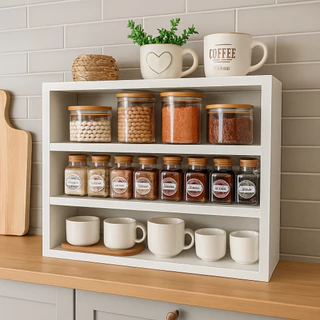 NICHO PORTA TEMPERO SUPORTE EM MDF 44CM 3 PRATILEIRA DE PAREDE PRATELEIRA LINDA COZINHA XICARAS ORGANIZADOR em Oferta na Shopee