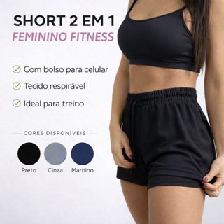 Shorts compressão 2 em 1 Feminino para academia caminhadas e corrida Fitness Bermuda Dry fit