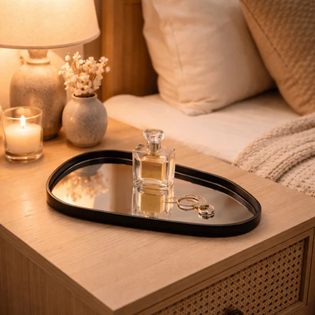 KIT 3 5 10 BANDEJAS ORGANICA ESPELHADA DECORATIVA MULTIUSO BANHEIRO LAVABO SALA PRETO DOURADO