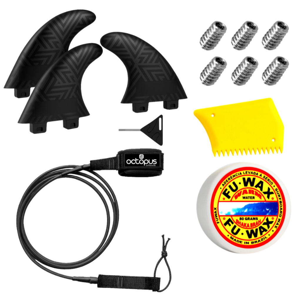 Leash Prancha Surf 2 Giradores - Strep 6´ + Jogo Quilhas M5 +