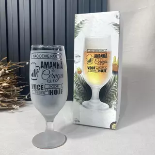 Caixa presente + Taça vidro floripa cervej Não deixe para amanhã a cerveja que pode beber hoje