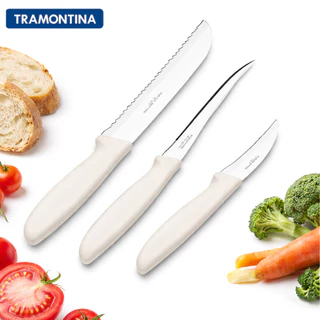 Kit 3 Facas De Cozinha Tramontina Inox p/ Pão Tomate Tornear e Descascar Legumes Frutas Profissional