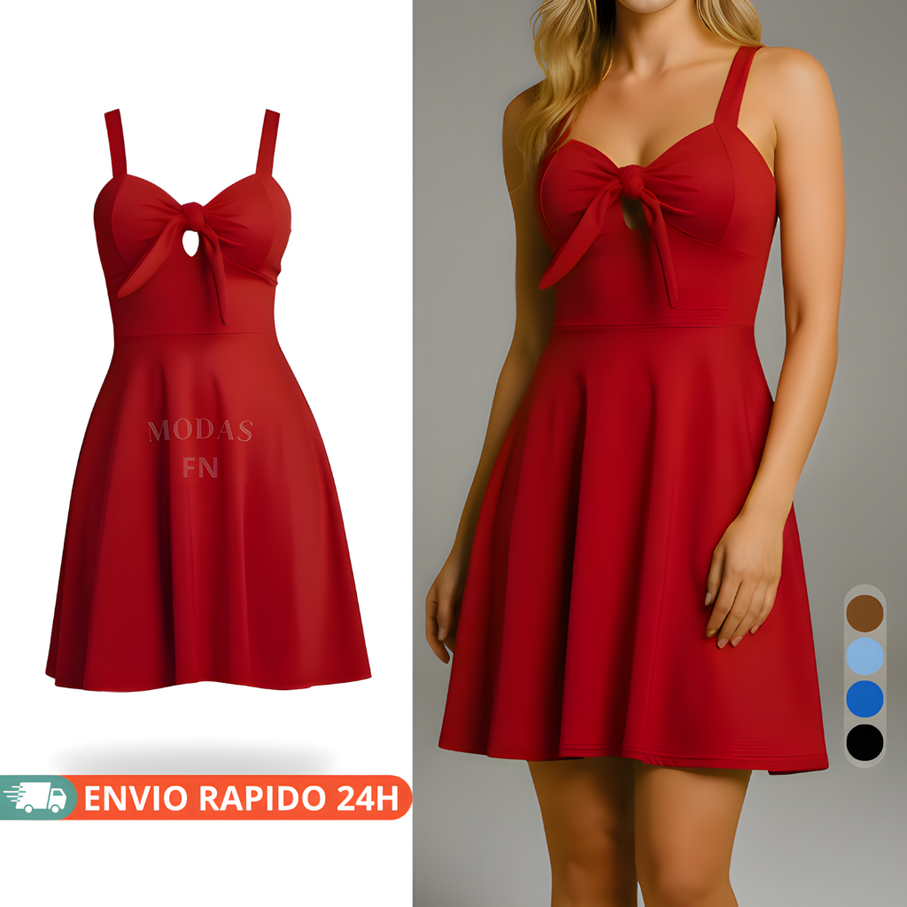 Vestido Feminino Soltinho Curto Rodado Amarração no Busto