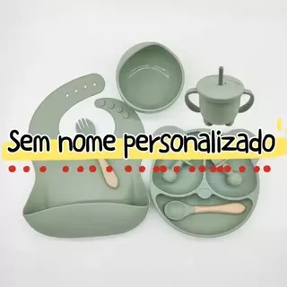 kit 8 Peças Talheres alimentação bebê silicone  kit Talheres Infantil Com Ventosa Canudo Colher Babador Garfo em Oferta na Shopee