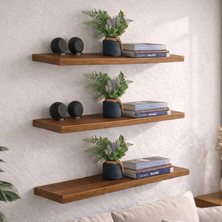 Jogo 3 Prateleiras MDF 90x20cm MADEIRADO/FREIJÓ 15mm + Suporte Invisível (1, 2 ou 3 unidades) em Oferta na Shopee