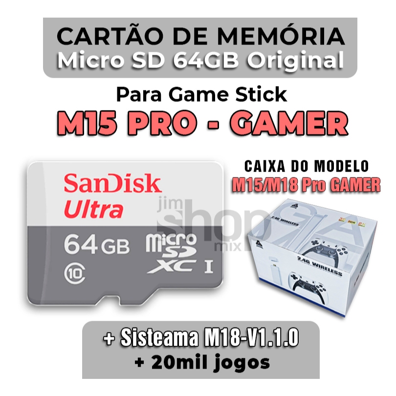 Cartão de Memória MicroSD 64GB Original +Sistema P/ GameStick M15