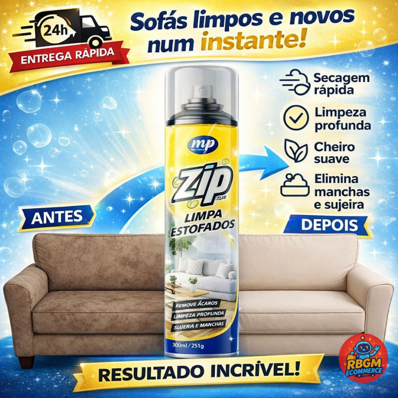 Limpa Estofados Espuma Mágica Zip Clean Spray 300ml Limpeza Seca Colchão Tapete Carro Gordura Odor | Shopee Brasil