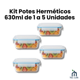 Kit Potes Herméticos Marmita de Vidro 630ml Borossilicato Alta Resistência 1 a 5 Unidades