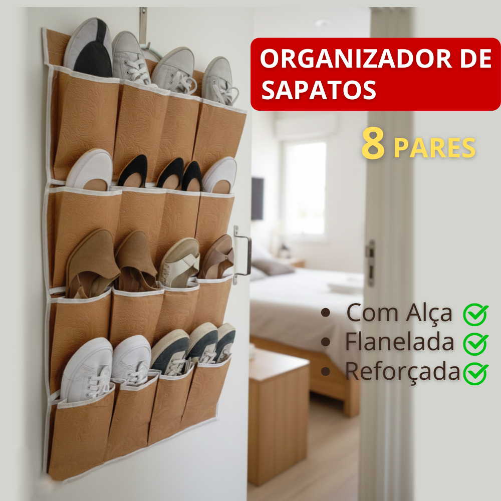 Sapateira 8 Pares Flanelada Com Alça P/ Pendurar Atrás da Porta