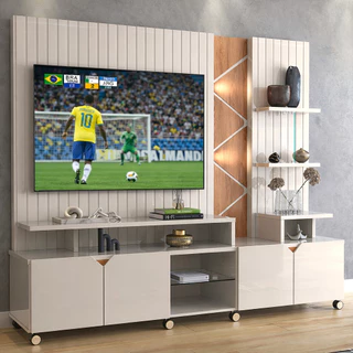 Rack Home Estante Para Tv 55" Lukaliam Móveis Home Cross Frisado 2,10m Off White Jequitiba em Oferta na Shopee