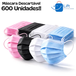 Máscaras Descartáveis 600 und Tripla Camada Com Clipe Nasal - Cores Diversas em Oferta na Shopee