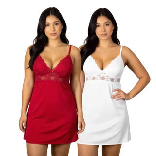 Kit 2 Camisola De Renda Sensual Feminina Curta Roupa De Dormir em Oferta na Shopee