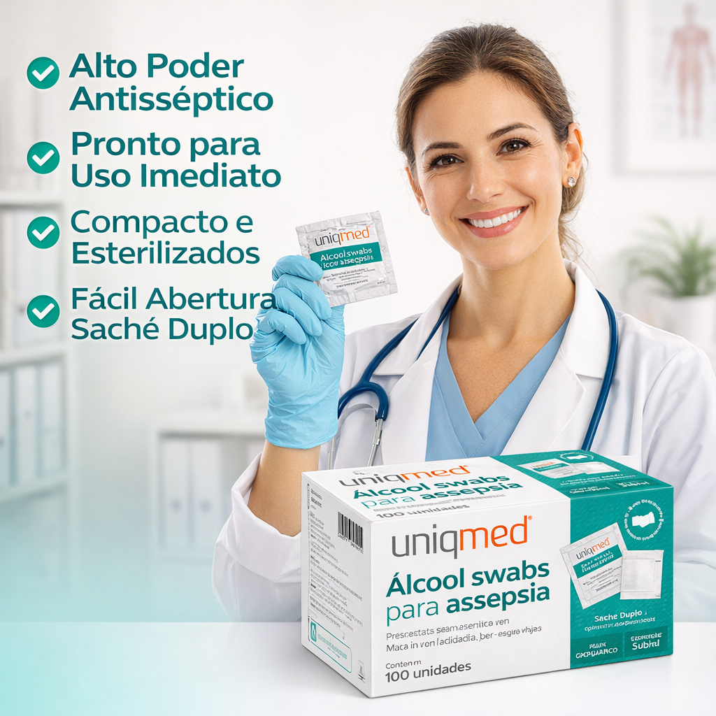 Lenço para Assepsia Álcool Swabs c/ 100 Uniqmed