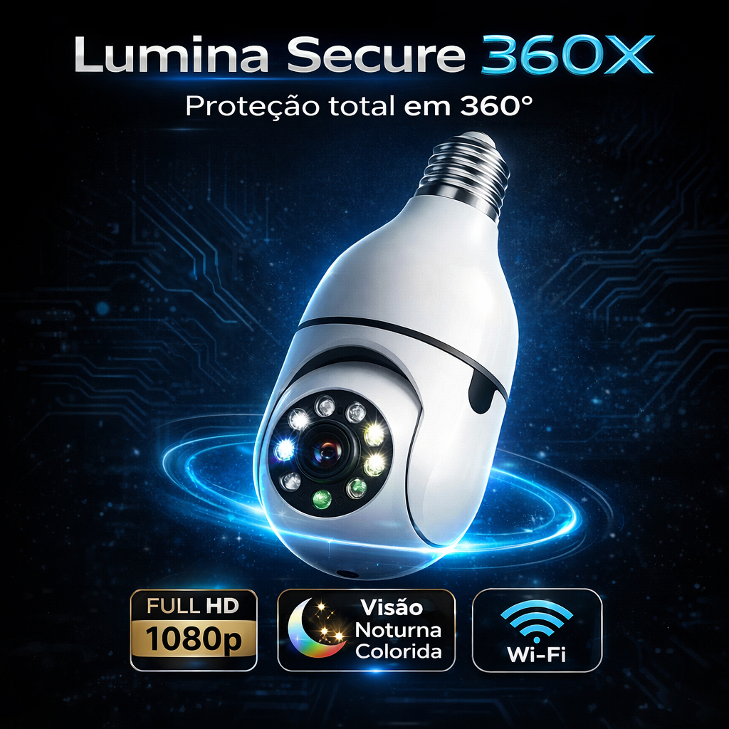 Câmera Lâmpada WiFi 360° Full HD 1080p Visão Noturna Colorida Lumina ...