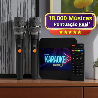 Karaoke Smart 4K Bluetooth Inteligente + 2 Microfones Sem Fio com 18.000 M&uacute;sicas Pontua&ccedil;&atilde;o Real