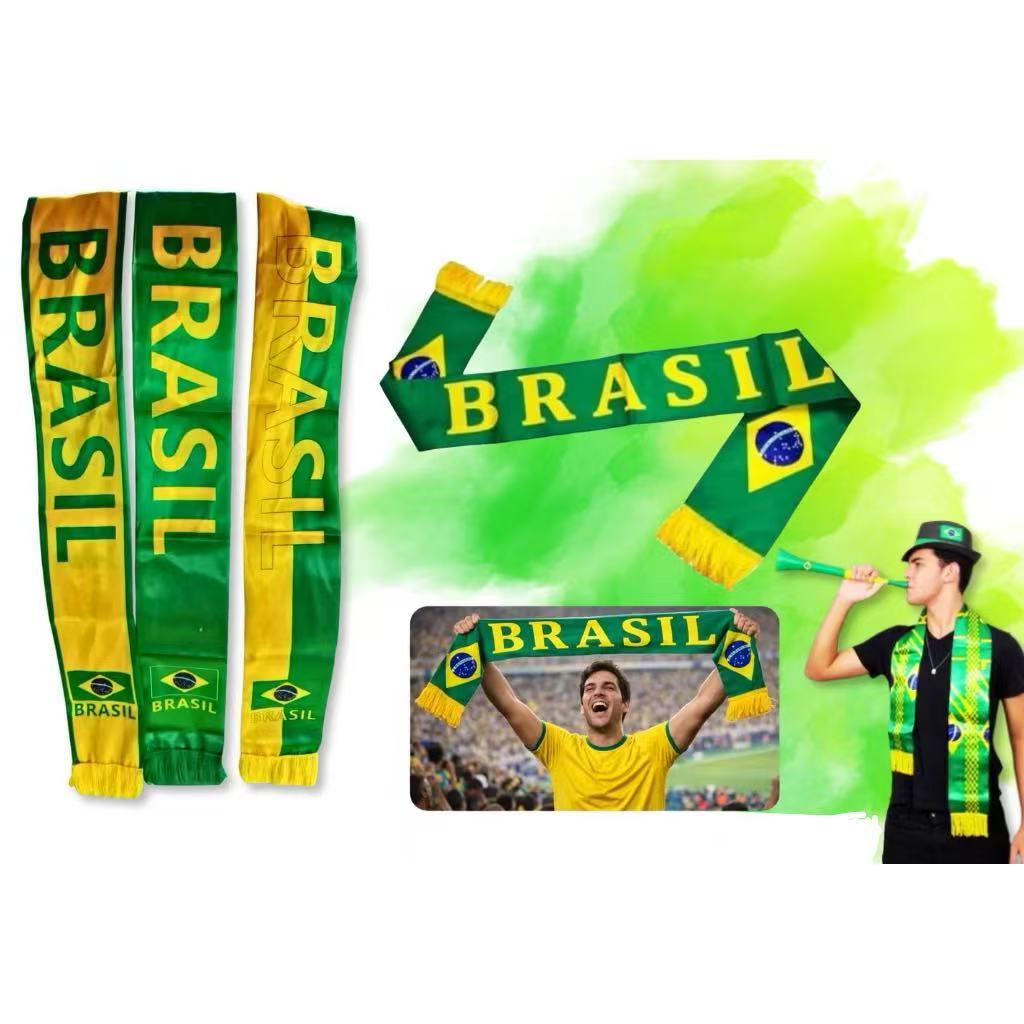 Kit-6/3/1 Cachecol Lenço do Brasil de Poliéster Cetim Faixa do Brasil Verde e Amarelo Torcida em Oferta na Shopee