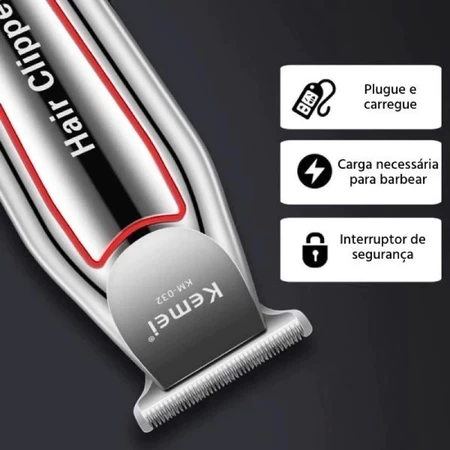Máquina De Acabamento Profissional Kemei KM-032 Sem Fio Com Pentes E Escova De Limpeza