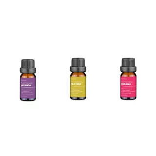 Kit 3 Óleos Essenciais Lavanda, Gerânio, Tea Tree 100 Puro Multi Saúde - HC122K em Oferta na Shopee