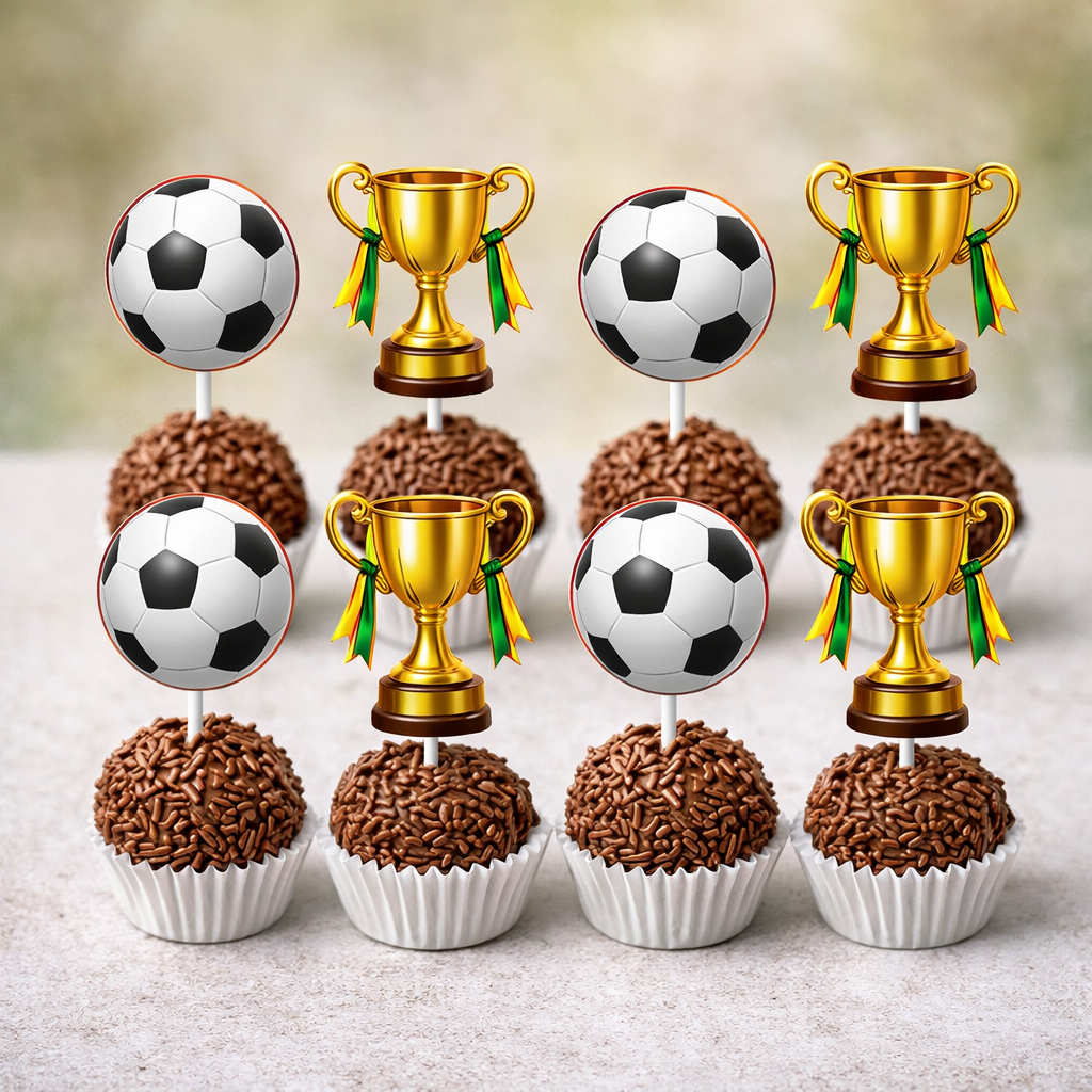 Topper para Docinhos Futebol Copa | Bola e Taça | Personalizado | Tag ...