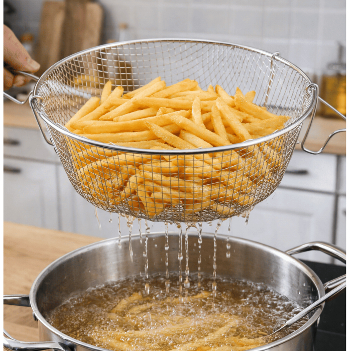 Cesto para Fritura Fritadeira Inox 22cm/26cm Reforçado c/ Pe
