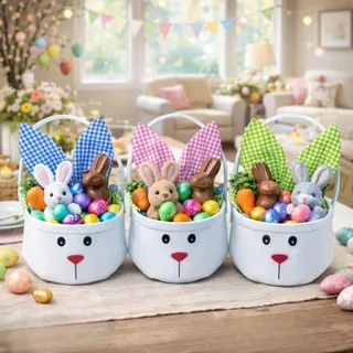 Cestinho Páscoa Cesto Bolsa Para Ovos de Páscoa Decoração Cestinha  Cesta Xadrez Com Orelha Caça em Oferta na Shopee