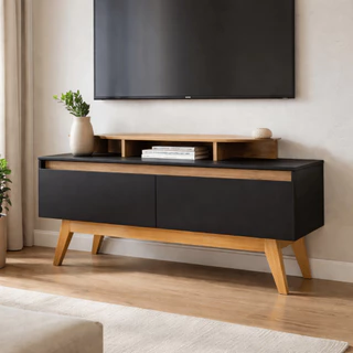 Rack TV 50 Polegadas Sala Moderna 2 Portas Basculantes Madeira Maciça Bancada Compacto Ideal em Oferta na Shopee