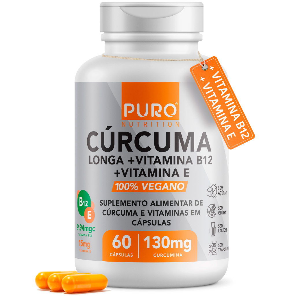 Cúrcuma em Cápsulas Puro Nutrition com Vitamina B12 + Vitamina E, 130mg ...
