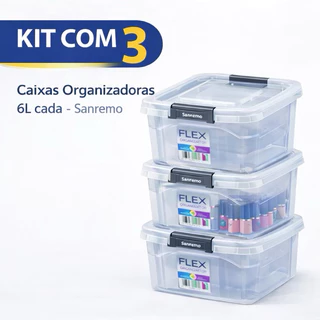 Kit 3 Caixas Organizadoras 6L Sanremo com Tampa e Trava – Empilhável Transparente para Closet, Brinquedos e Documentos em Oferta na Shopee