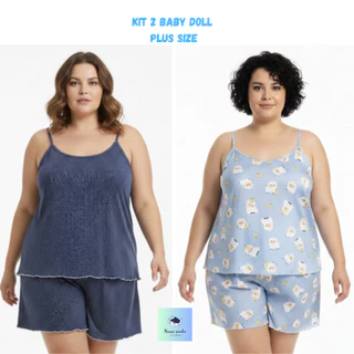 Kit 2 Pijama Baby Doll Plus Size Feminino em Malha Suede / Conjunto Feminino Short Doll Confortavel Feminino Pijamas em Oferta na Shopee