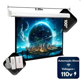 Tela De Projeção Elétrica 100 Polegadas 110v Retratil Com Controle Remoto Automação Com Alexa em Oferta na Shopee