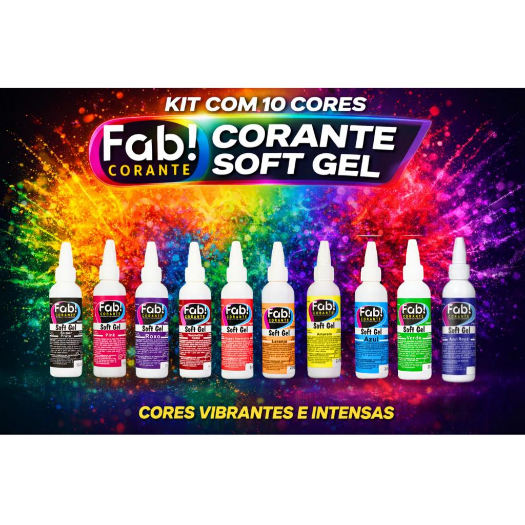 Kit 10 Unidades Corantes em Gel FAB 25g para Confeitaria Ali