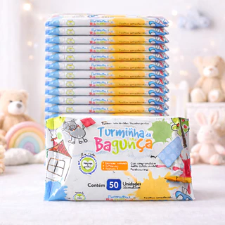 Kit 20 Pacotes Toalhas Umedecidas TURMINHA DA BAGUNÇA - 50 Folhas 20x13 cm - 98% Água em Oferta na Shopee